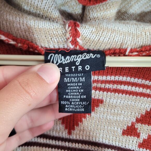 Wrangler Retro Cardigan Womens Medium Red Sweater Knit Western Aztec Southwest - Picture 7 of 8